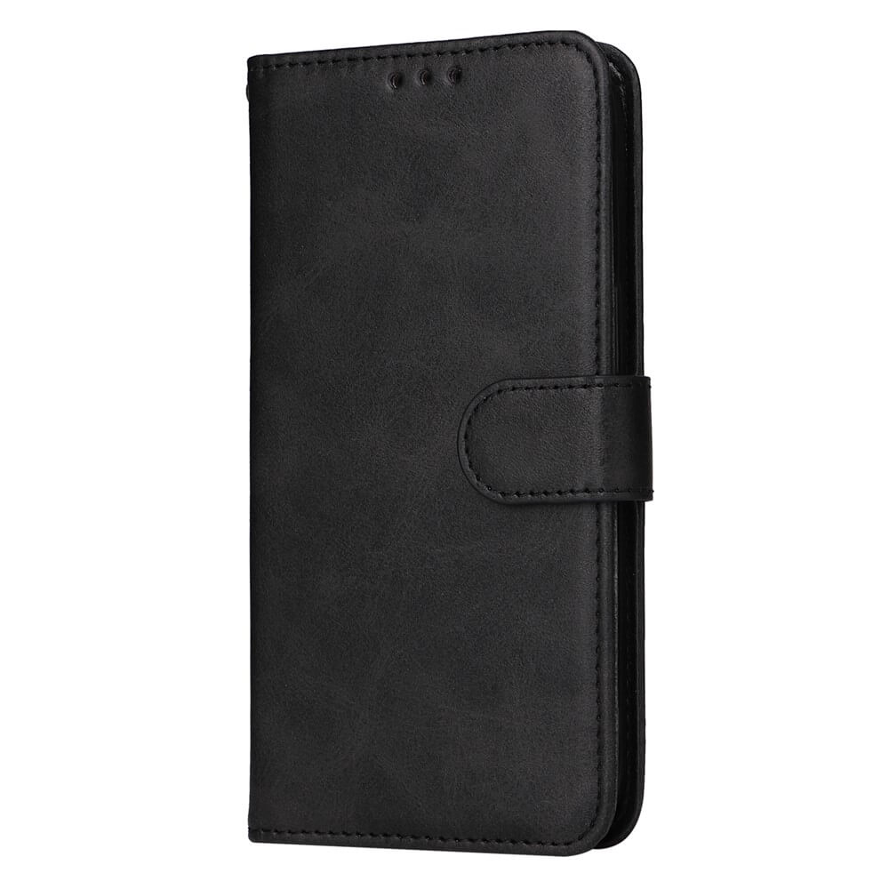 Schwarze Leder-Handytasche mit magnetischer Klappe und sichtbaren Nähten als stilvoller Schutz
