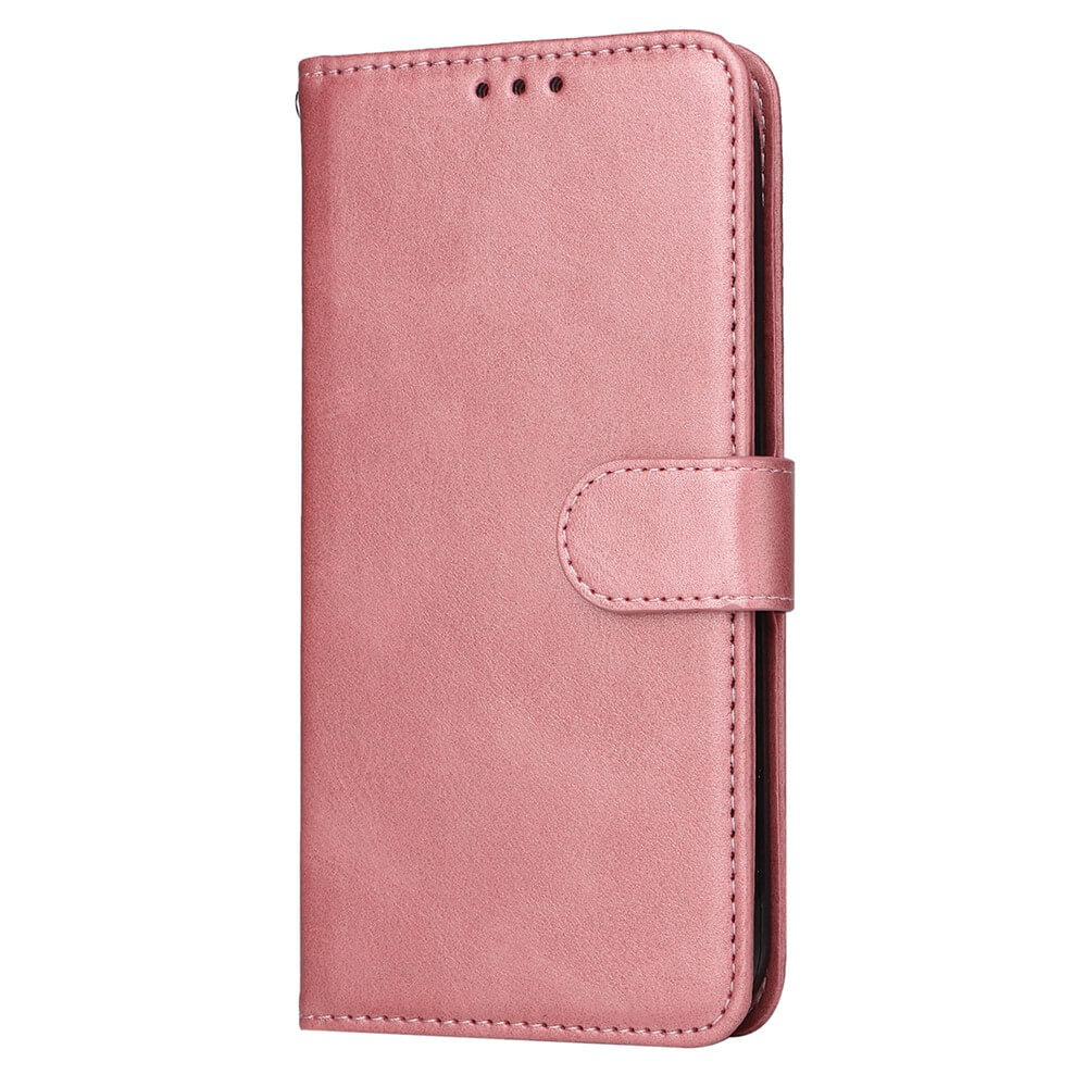 Elegante, rosa Leder-Handytasche mit Klappverschluss und feiner Naht für stilvollen Smartphone-Schutz