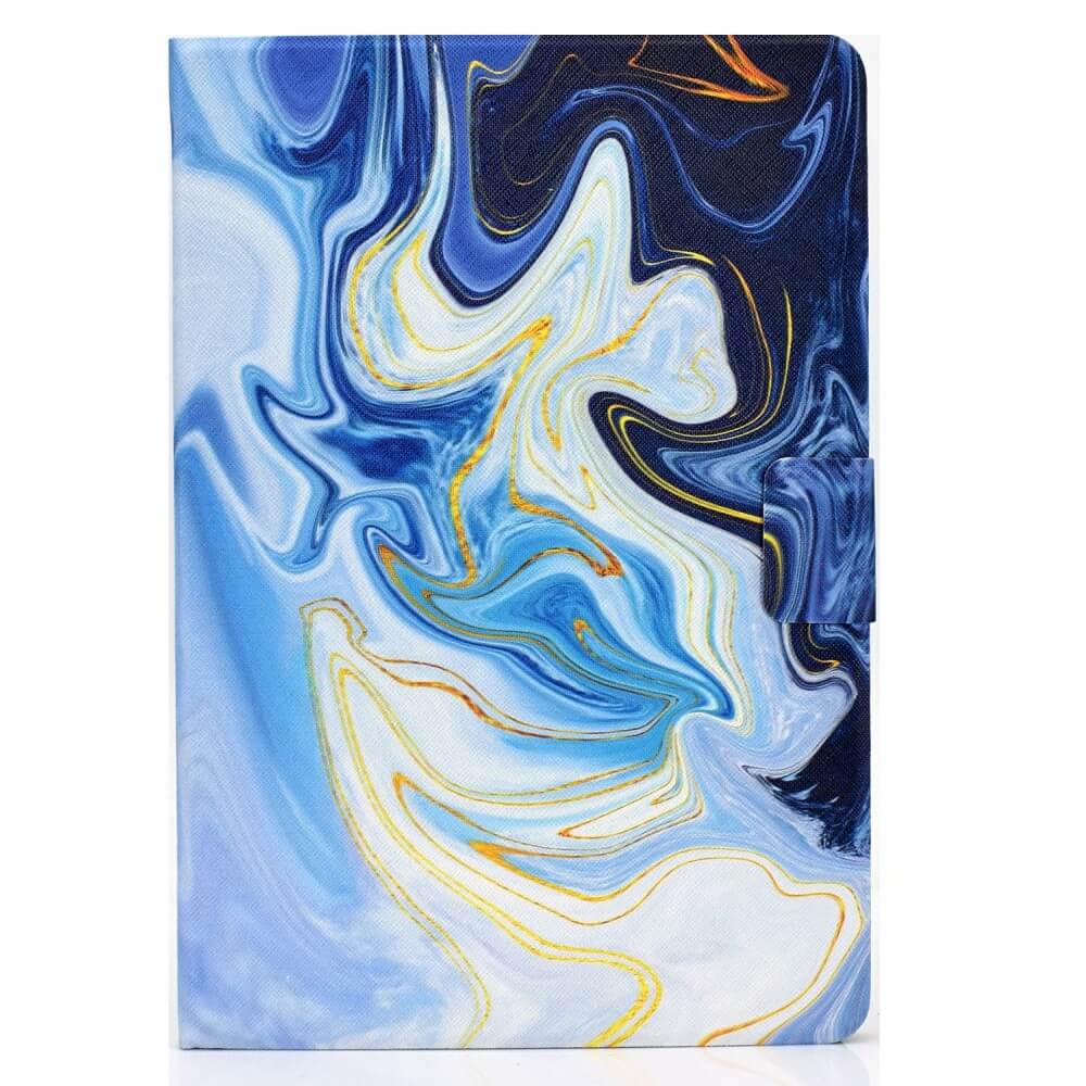 #farbe_blue-marble|Das Cover-Discount Kindle Paperwhite 2024 - Etui mit blau-weiß-gelbem Marmor-Swirl bietet Rundumschutz und passt perfekt zu deiner Handyhülle mit Motiv.