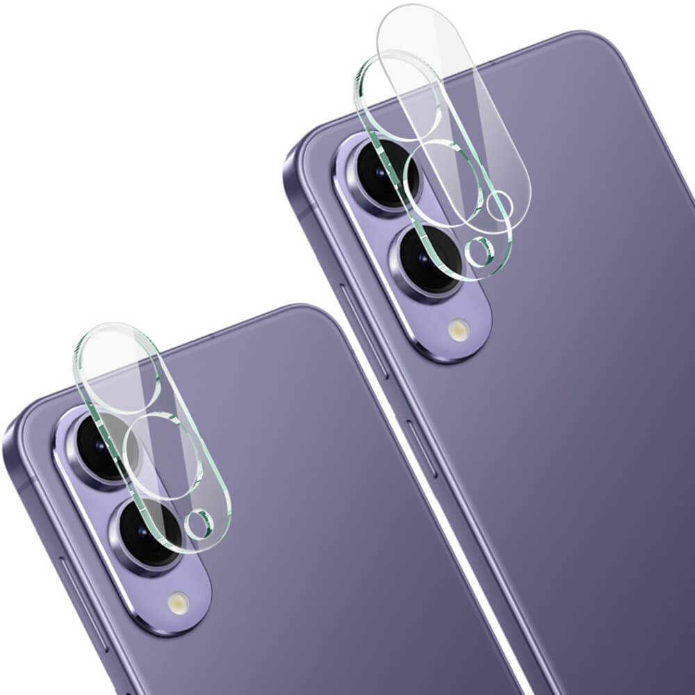 Zwei Imak Galaxy S25 Edge-Smartphones mit IMAK Panzerglas-Kameraschutz über den hinteren Doppelkameras, ideal für Benutzer, die eine langlebige Schutzfolie für das Display und einen erweiterten Linsenschutz wünschen.