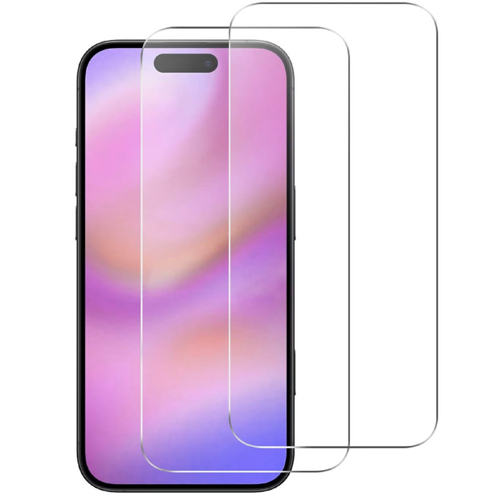 Das Cover-Discount iPhone 17 Pro Max 2 Stk. Panzerglas Display enthält zwei klare gehärtetem Glas Displayschutz vor einem lebendigen Smartphone-Display gezeigt.