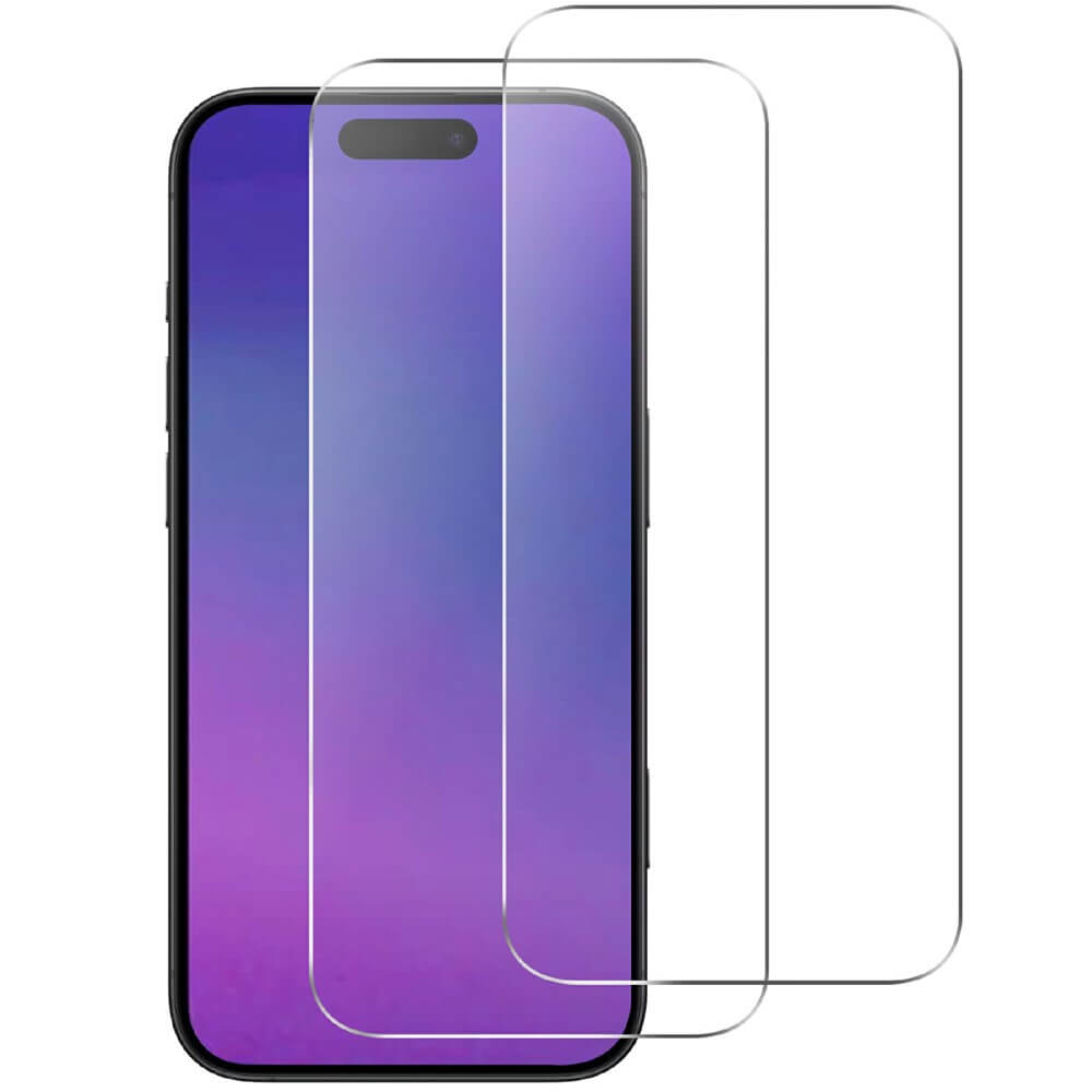 Das Cover-Discount iPhone 17 - 2 Stk. Panzerglas Display-Set ist vor einem Smartphone auf weißem Hintergrund abgebildet.