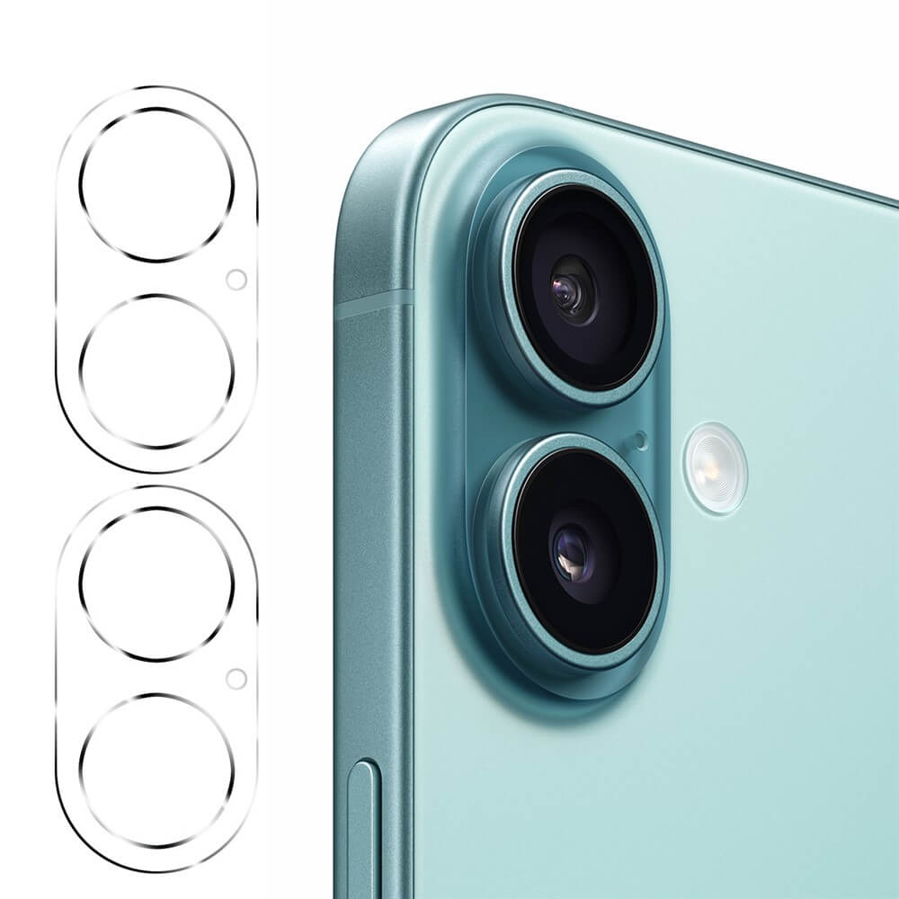 Nahaufnahme der beiden Kameras eines iPhone 17 mit den 2 Stk. Schutzglas Kamera Objektivschutz daneben, präsentiert fortschrittlichen Schutz für optimale Kameralinse Schutz.