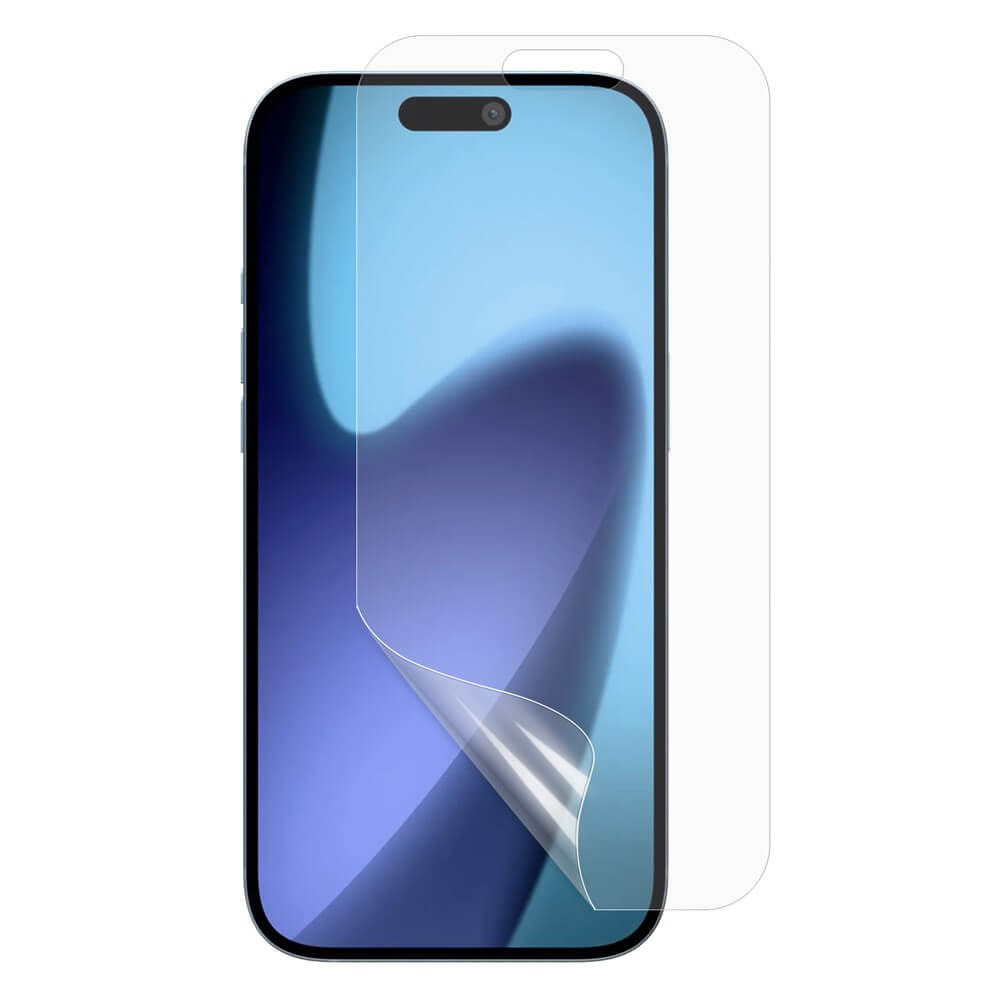 Die Cover-Discount iPhone 17 Air Display Schutzfolie PET ist teilweise abgezogen, wodurch die kratzfeste Klarheit und der dauerhafte Schutz des Displays hervorgehoben werden.