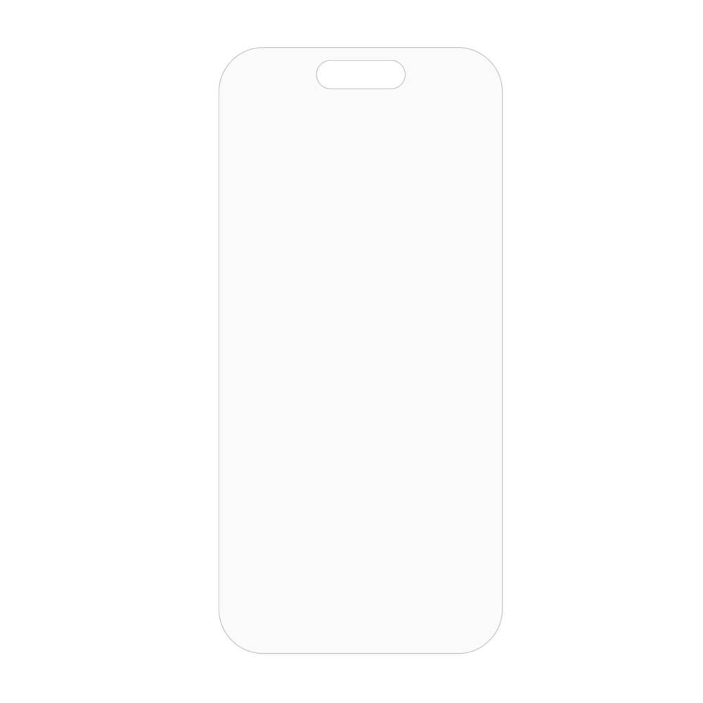 Eine leere, vertikale weiße Plakette mit abgerundeten Ecken und einem Schlitz oben in der Mitte für ein Schlüsselband, mit einem schlanken Design ähnlich dem der Cover-Discount iPhone 17 - Display Schutzfolie PET.
