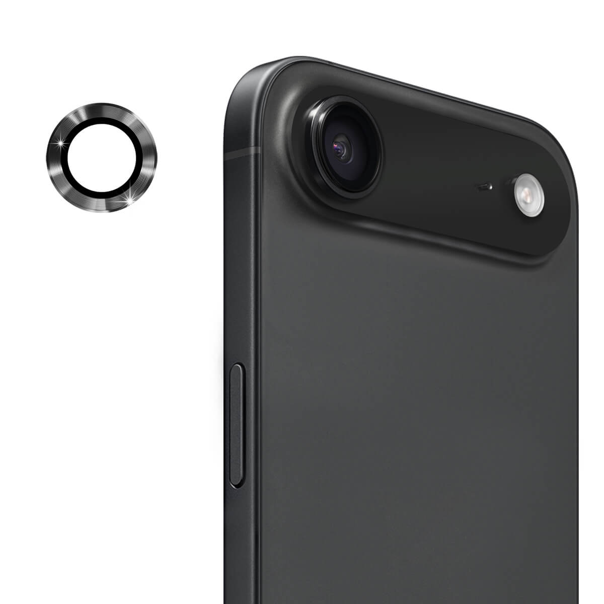 Nahaufnahme des iPhone 17 Air mit ENKAY Panzerglas Linsen Kamera Schutz - mit Kameralinse, Blitz, metallischem Kameraschutzring und Kamera-Linsen-Panzerglas von ENKAY.