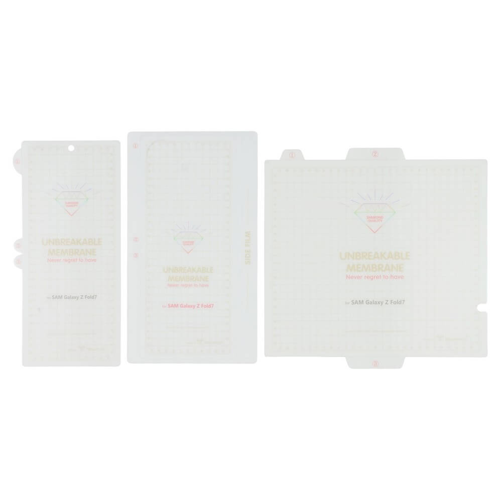 Drei transparente Cover-Discount Galaxy Z Fold7 - Set Display Schutzfolie PET beschriftet UNBREAKABLE MEMBRANE.