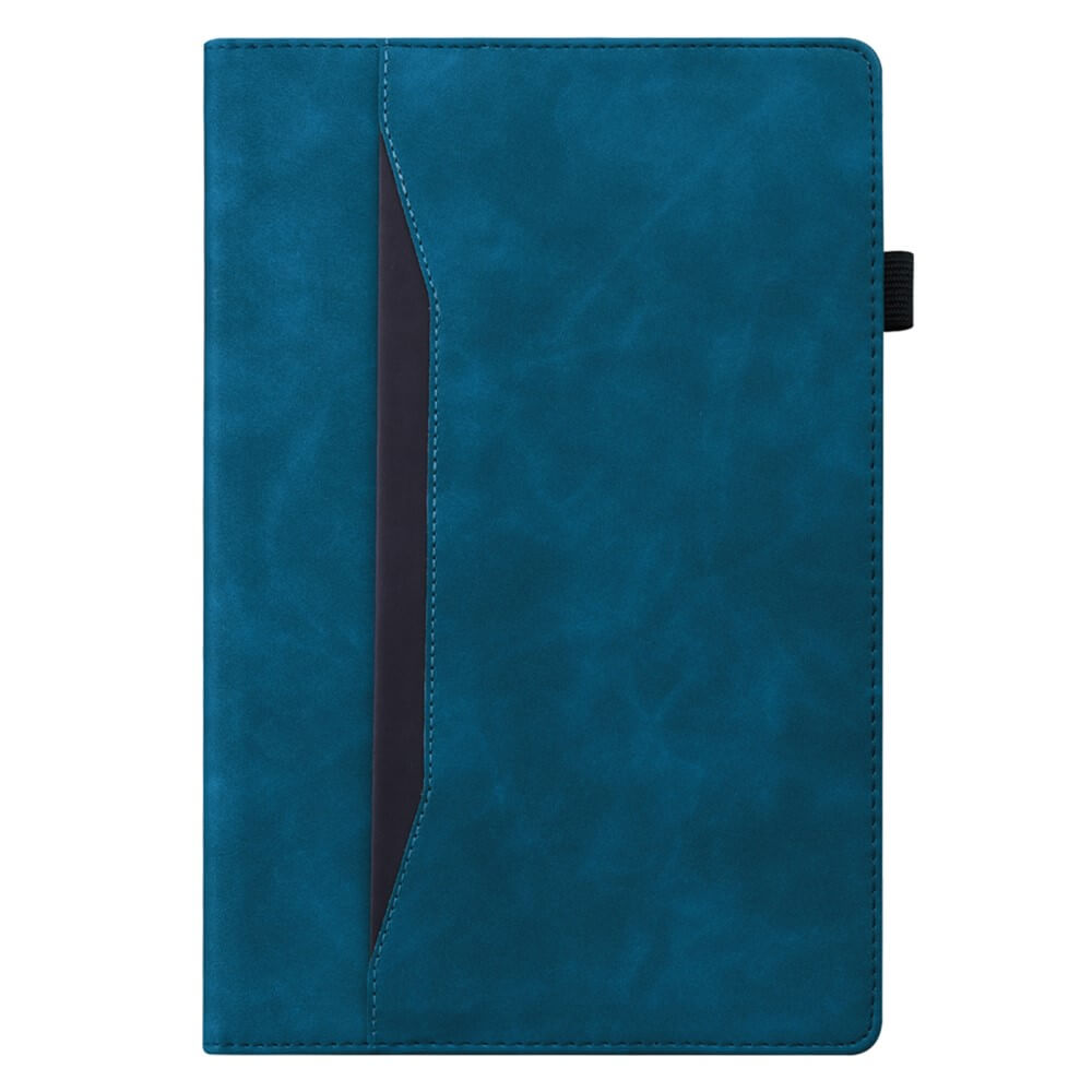 #farbe_blau|Das Cover-Discount Kindle Paperwhite 2024 - Etui mit Kartenfächern ist ein geschlossenes, blaugrünes Kunstledercover mit einer diagonalen Tasche und einer schwarzen Stiftschlaufe an der Seite.