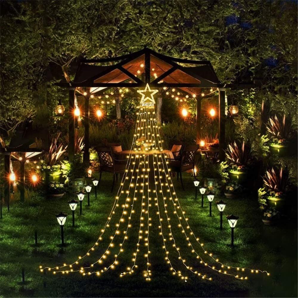 Christmas tree star LED light chain with 9 strands, 3.5m