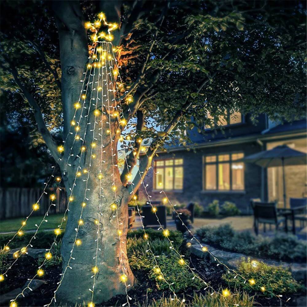 Christmas tree star LED light chain with 9 strands, 3.5m