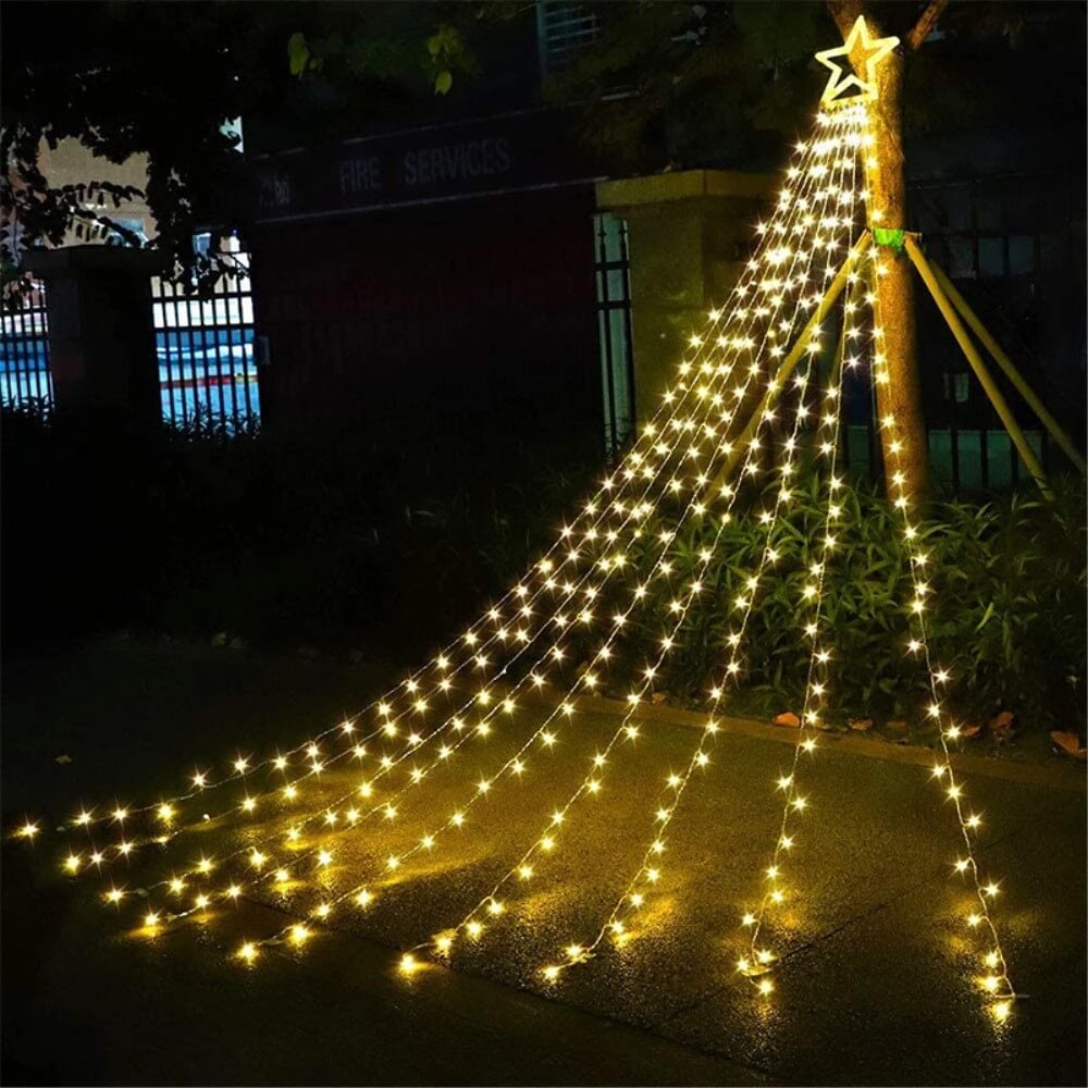 Christmas tree star LED light chain with 9 strands, 3.5m