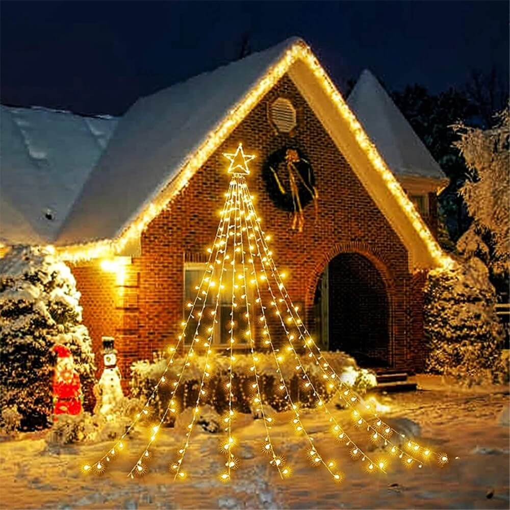 Christmas tree star LED light chain with 9 strands, 3.5m