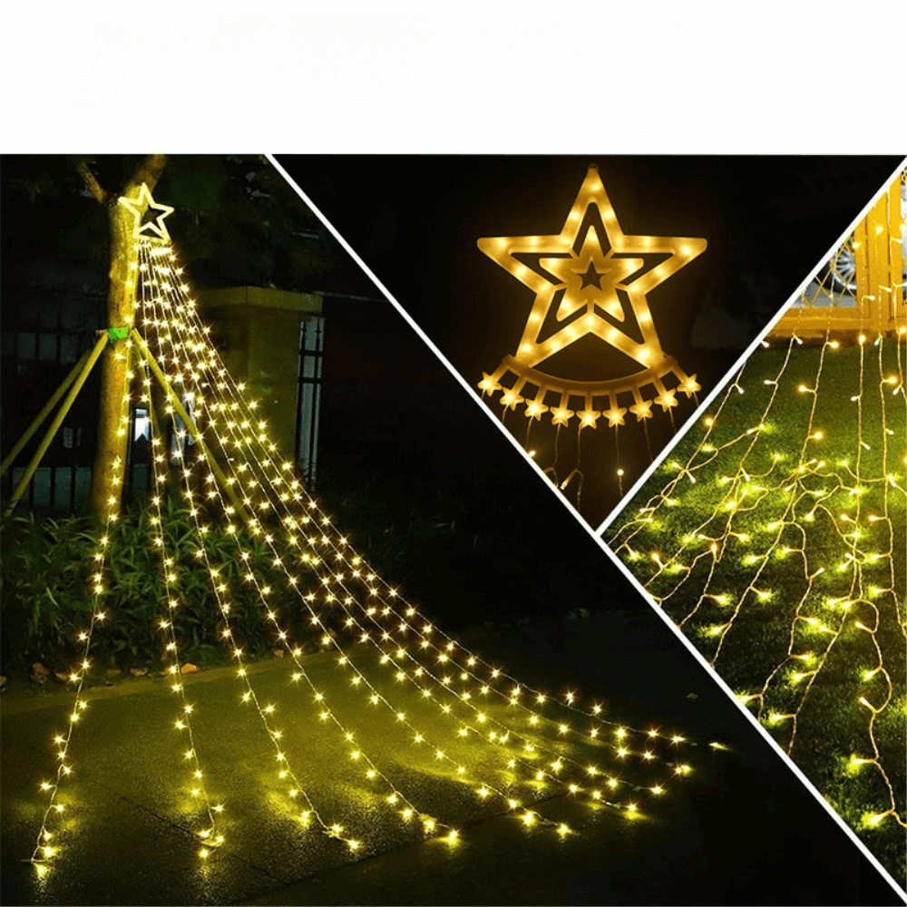 Christmas tree star LED light chain with 9 strands, 3.5m