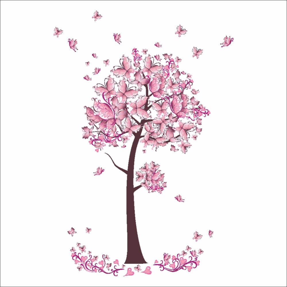Wandsticker Tattoo Aufkleber Baum rosa