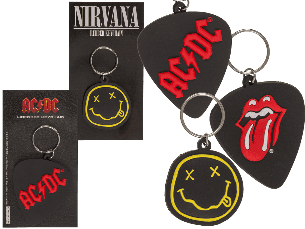 Set di 3 portachiavi Rockstar – AC/DC, Nirvana &amp; The Rolling Stones