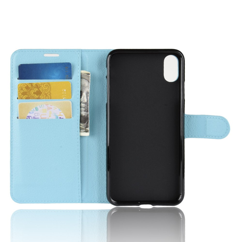 iPhone XS Max - Leder Tasche Etui Hülle Karten Fächer hellblau