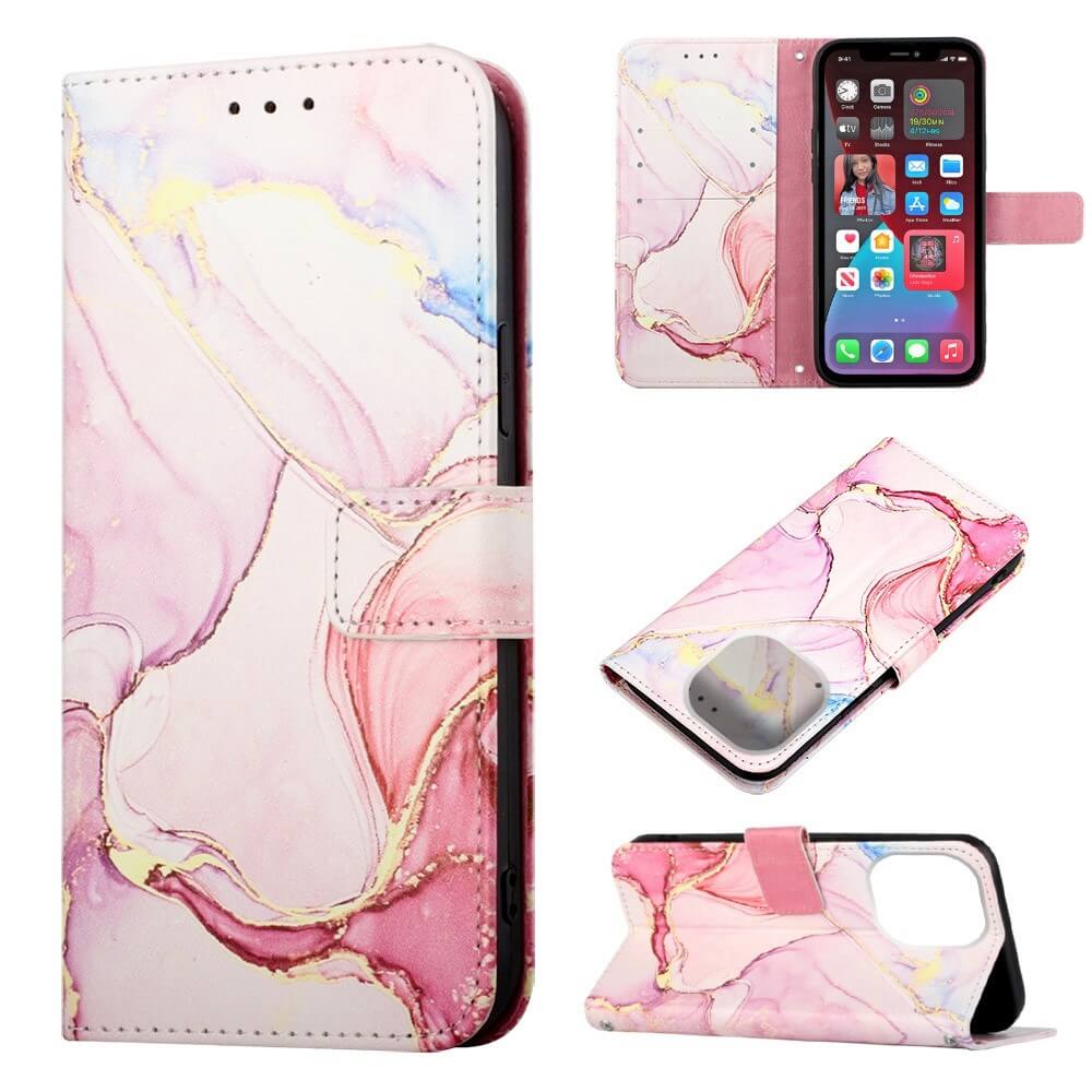 iPhone 14 Pro Max - Leder Hülle pink Marble