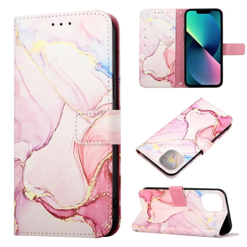 iPhone 14 Plus - Leder Hülle pink Marble