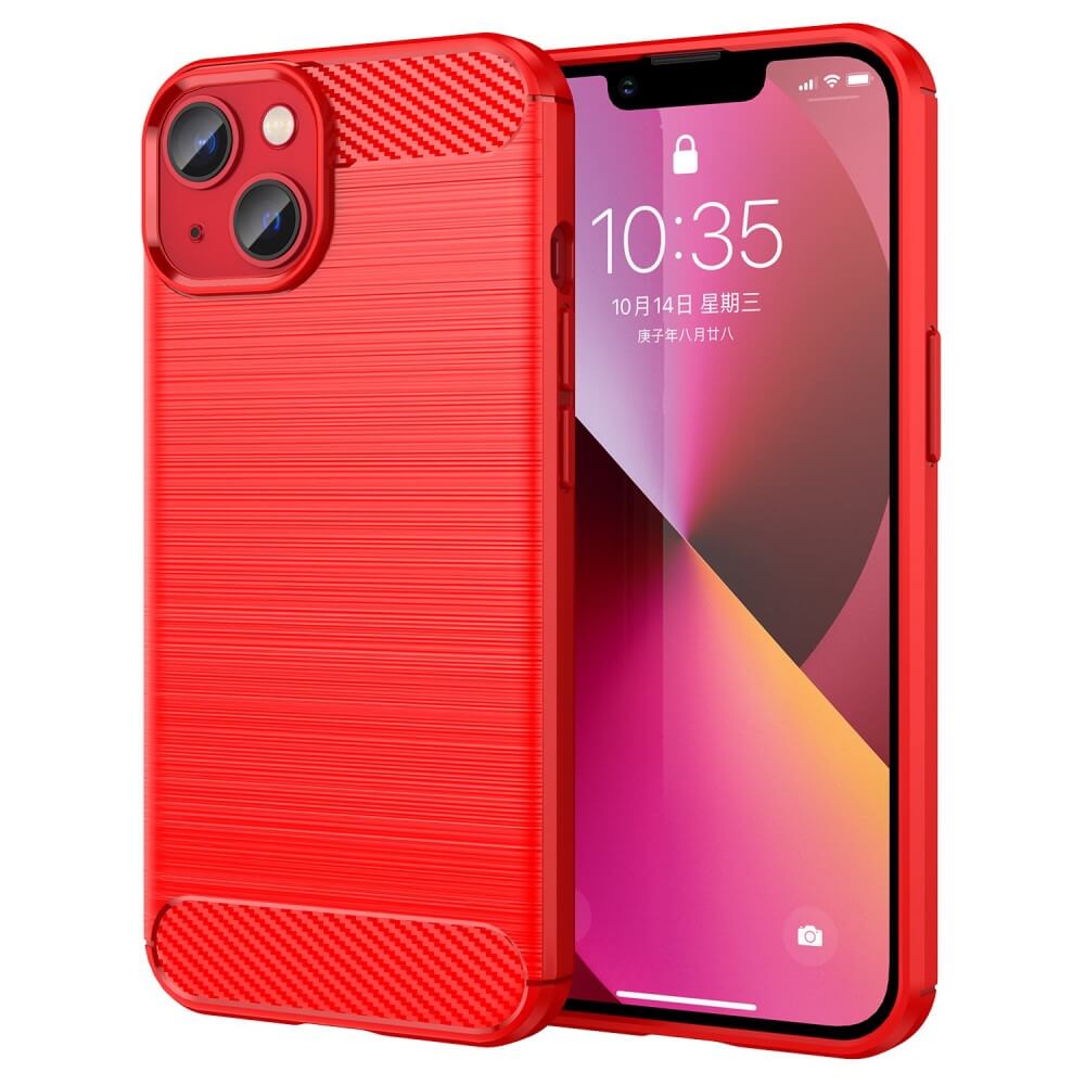iPhone 14 Plus - Metall Carbon Look Hülle rot