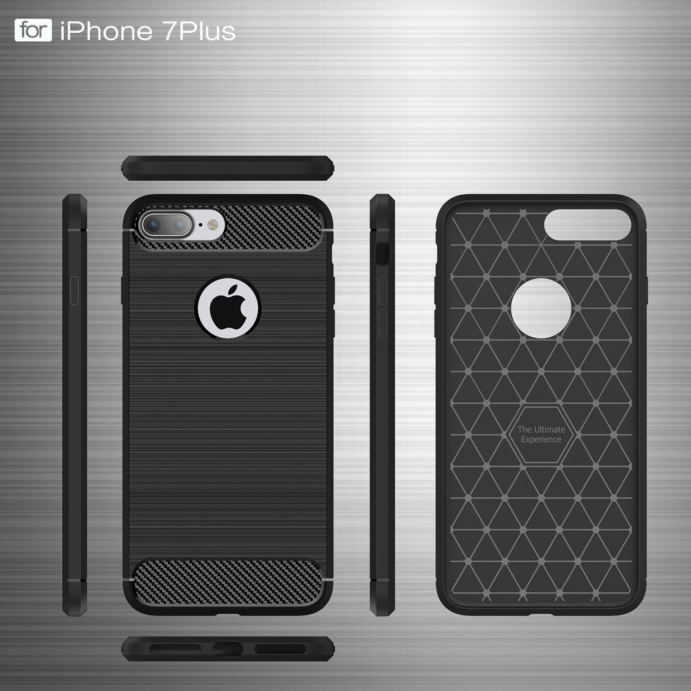 iPhone 8 Plus / 7 Plus - Silikon Gummi Case Metall Carbon Look schwarz