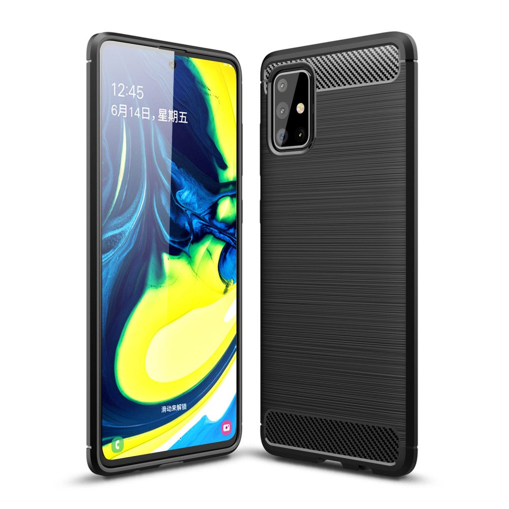 Galaxy A71 - Silikon Case Metall Carbon Look schwarz