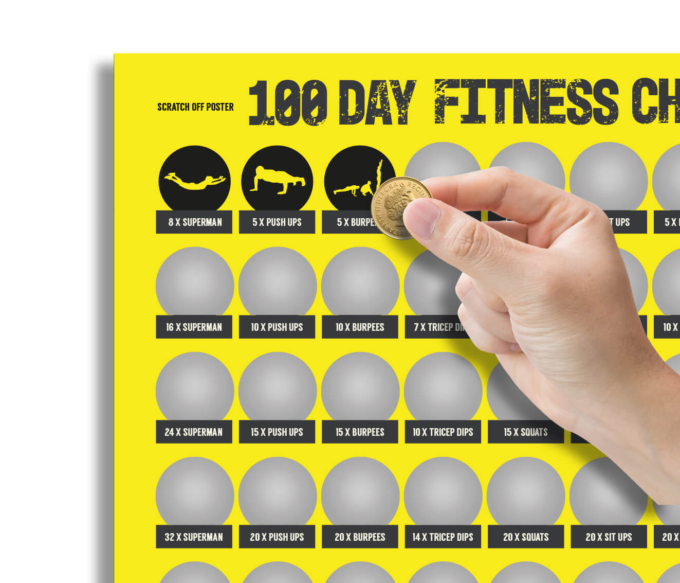 100 Tage Fitness Challenge Scratch off Poster zum Rubbeln