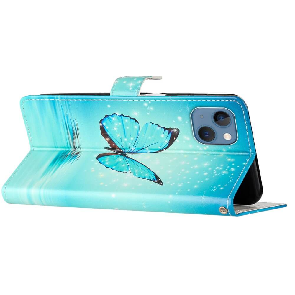 iPhone 15 - Hülle Schmetterling blau mit Band