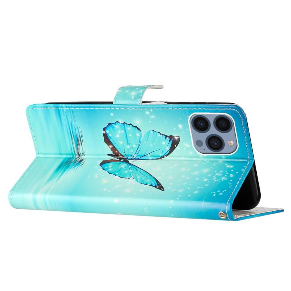 iPhone 15 Pro Max - Hülle Schmetterling blau mit Band