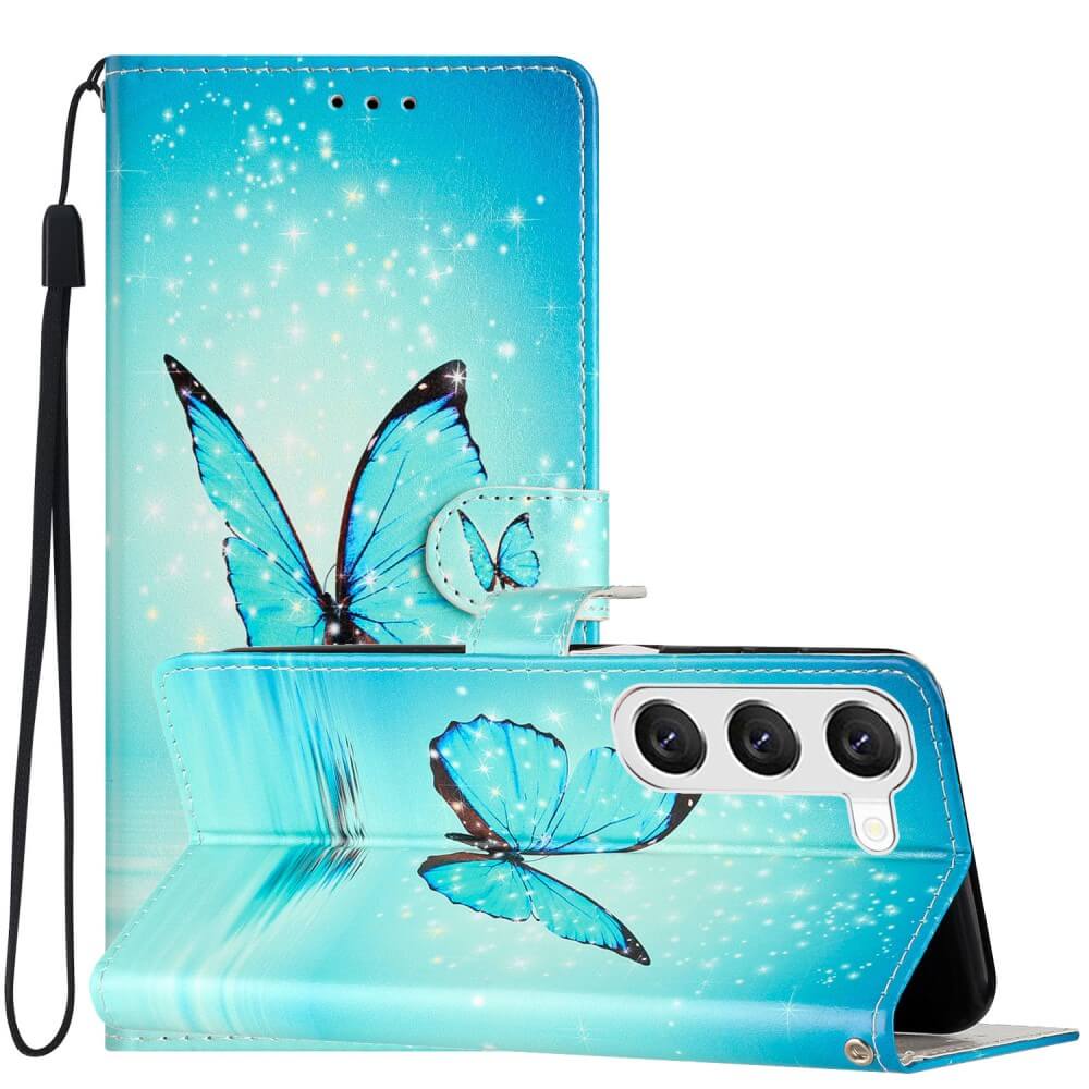 Galaxy S24 - Leder Etui Hülle Schmetterling blau