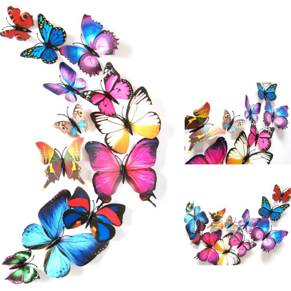 24 Stk. 3D Schmetterlinge Wand Sticker Deko bunt