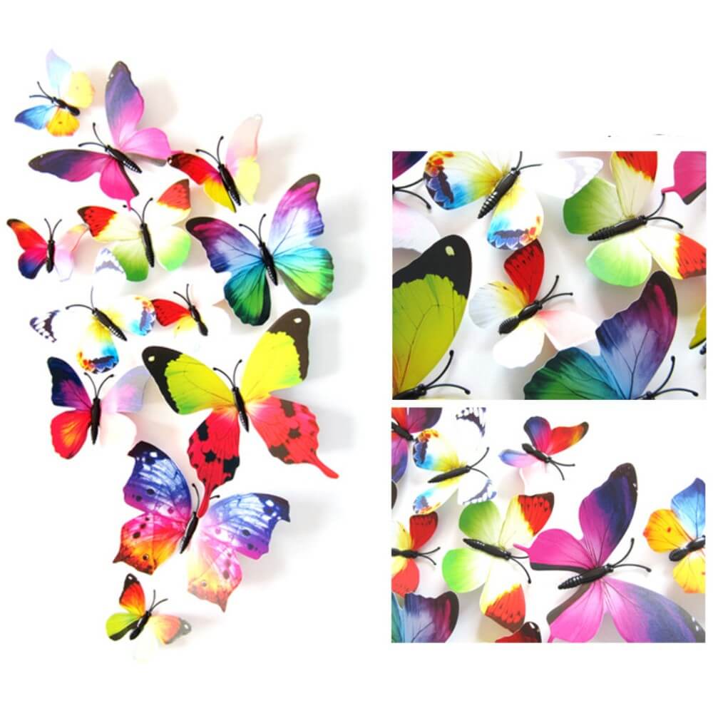 24 Stk. 3D Schmetterlinge Wand Sticker Deko bunt