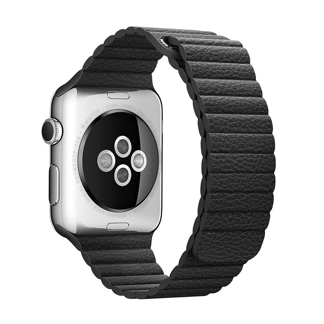 Apple Watch 42/44/45/49mm - Lederarmband mit Magnetschlaufe schwarz
