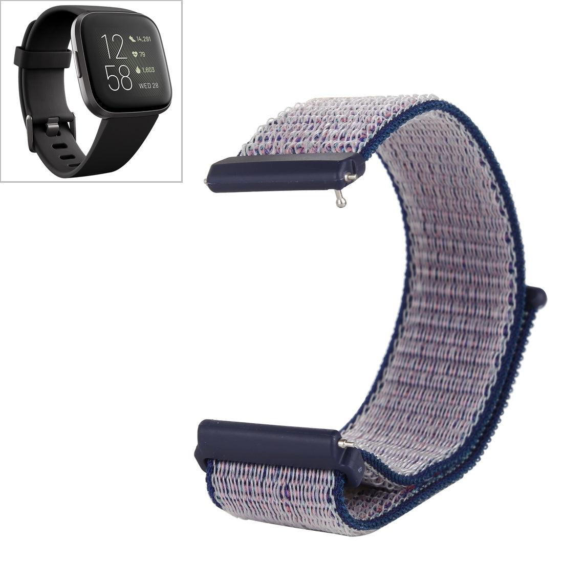 Fitbit Versa 1 / 2 - Nylon Armband mit Klettverschluss blau