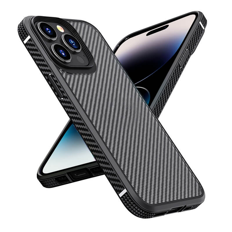 iPhone 14 Pro Max -  IPAKY Silikon Carbon Case schwarz