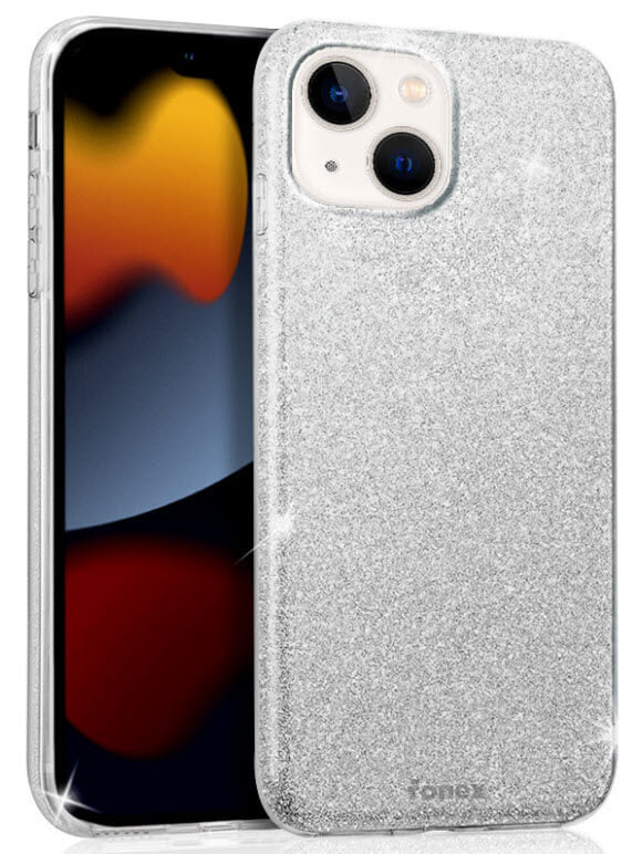 iPhone 14 Plus - Fonex Glitter Silikonhülle silber