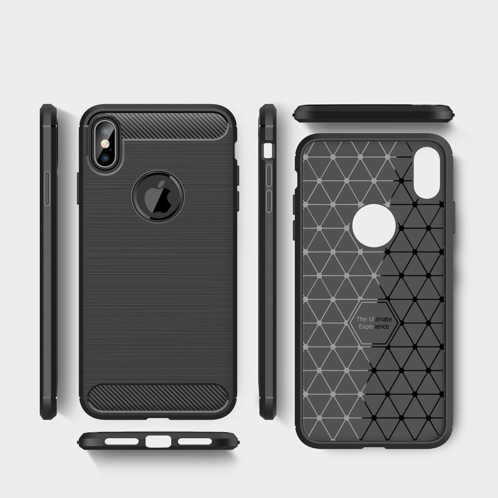 iPhone XS Max - Silikon Gummi Case Metall Carbon Look rot
