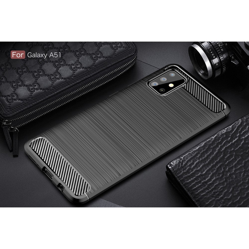 Galaxy A51 - Silikon Case Metall Carbon Look schwarz