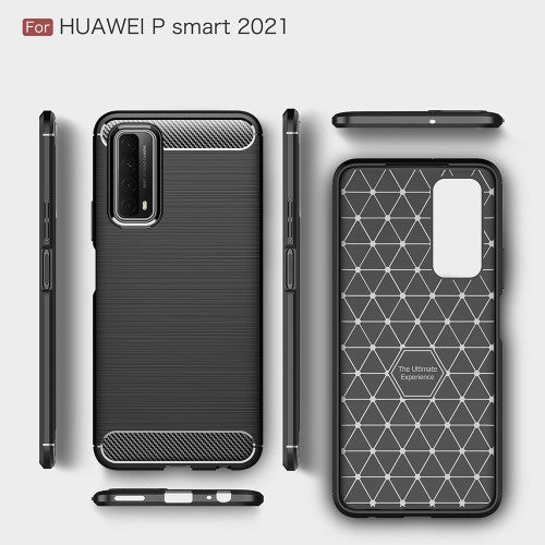 Huawei P smart 2021 - Metall Carbon Look Gummi Hülle schwarz