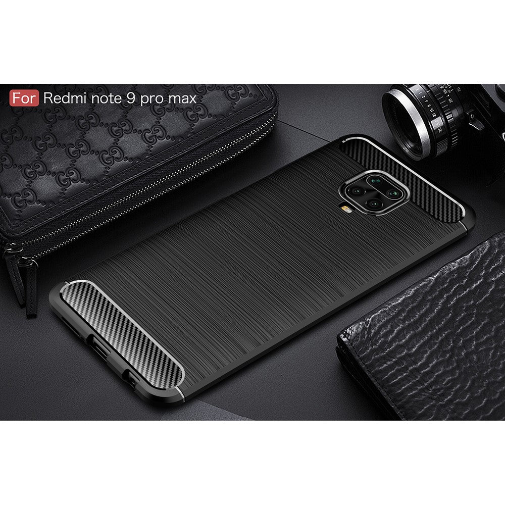 Xiaomi Redmi Note 9 Pro - Silikon Case Metall Carbon Look schwarz
